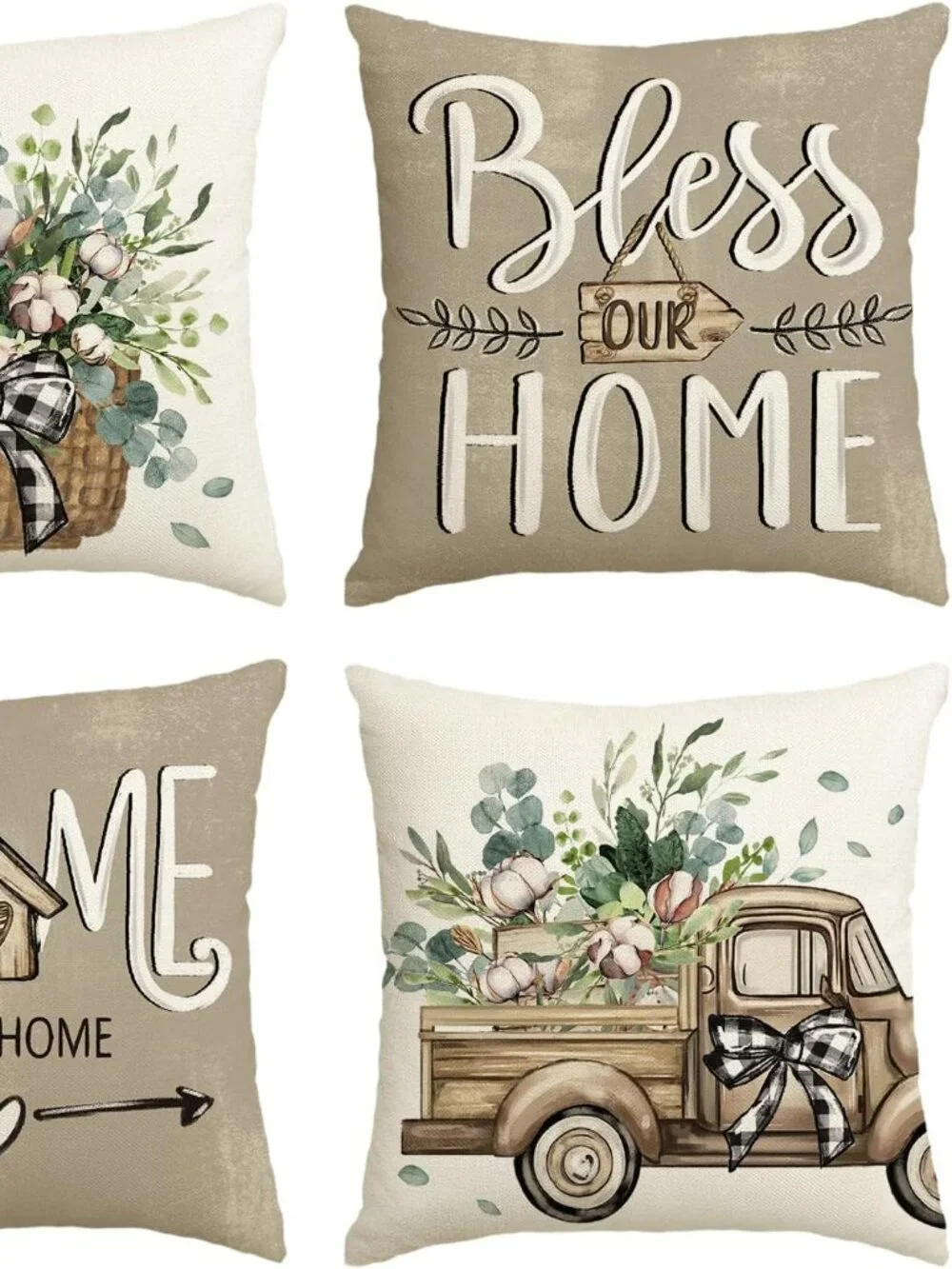 4 Pillow Covers Farmhouse Theme Home Sweet‎ Home 18x18 NEW